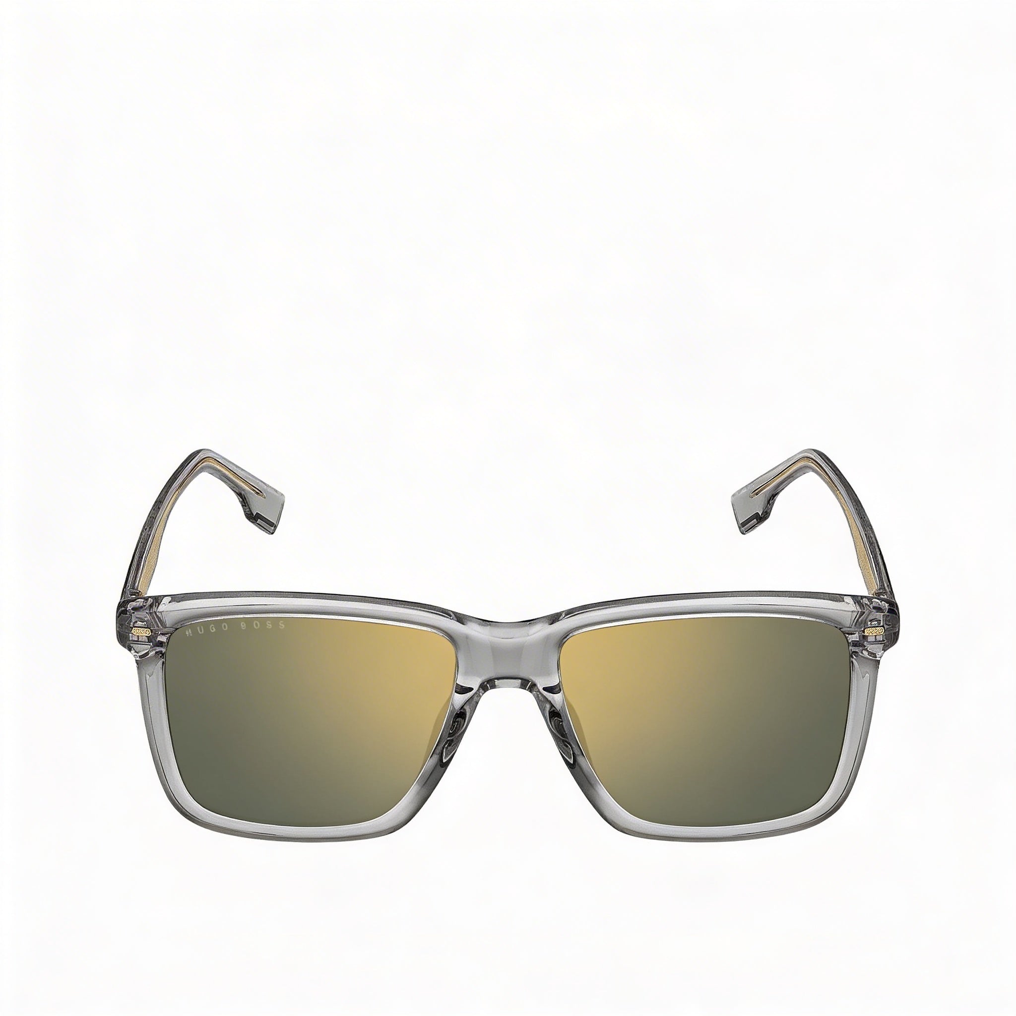 Gafas de sol Hugo Boss Classic para hombre, cuadradas, de acetato gris transparente con montura completa y lentes de espejo verde dorado de 55 mm, Photo 2