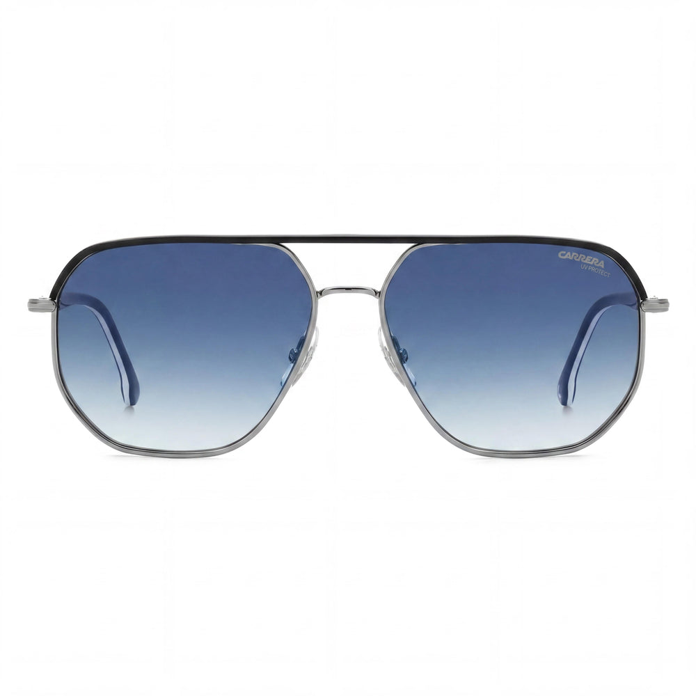 Gafas de sol Carrera Classic para hombre de acero inoxidable con montura azul oscuro degradado, lentes azul rutenio degradado con protección UV, 59 mm