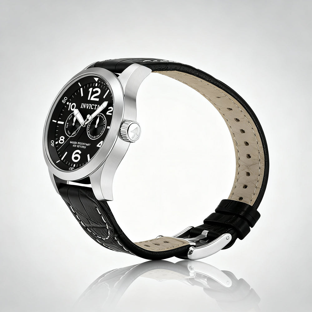 Reloj Invicta I Force Military 0764 para hombre, esfera negra, luminoso, de cuarzo, acero inoxidable y cuero, 48 mm