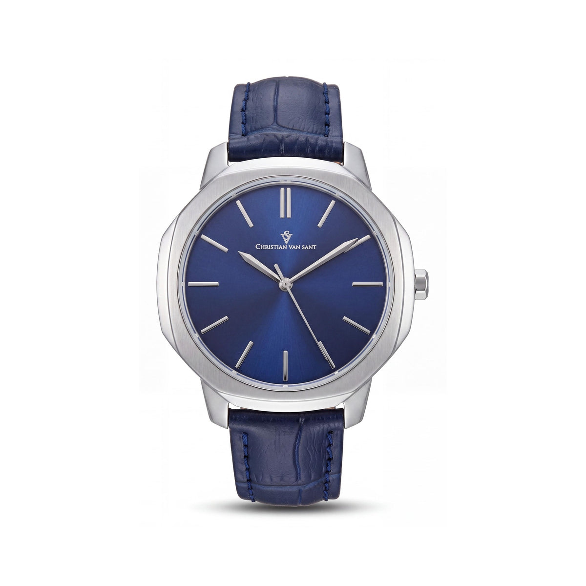 Reloj Christian Van Sant Octave Slim para mujer con correa de cuero, esfera azul, de acero inoxidable y resistente al agua, Photo 1