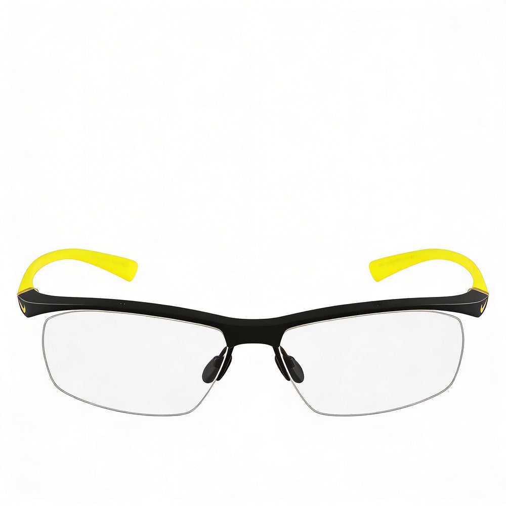Nike Men's 7070/3 Plastic Frame Eyeglasses, Matte Black Sonic Yellow with non- Clear Polycarbonate Lenses, 57-15-135