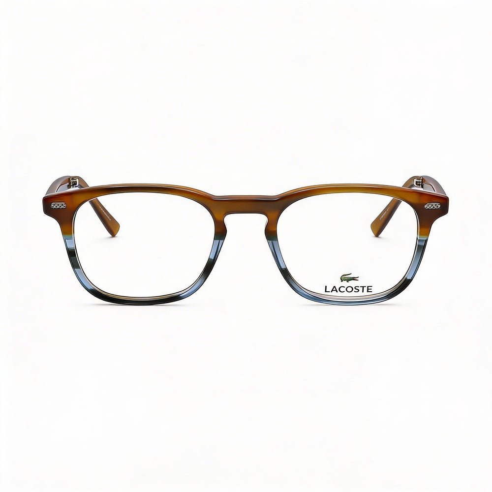 Lacoste Modern Unisex Metal Full Rim Square Eyeglasses with Polycarbonate Lenses Striped Brown/Blue 50mm
