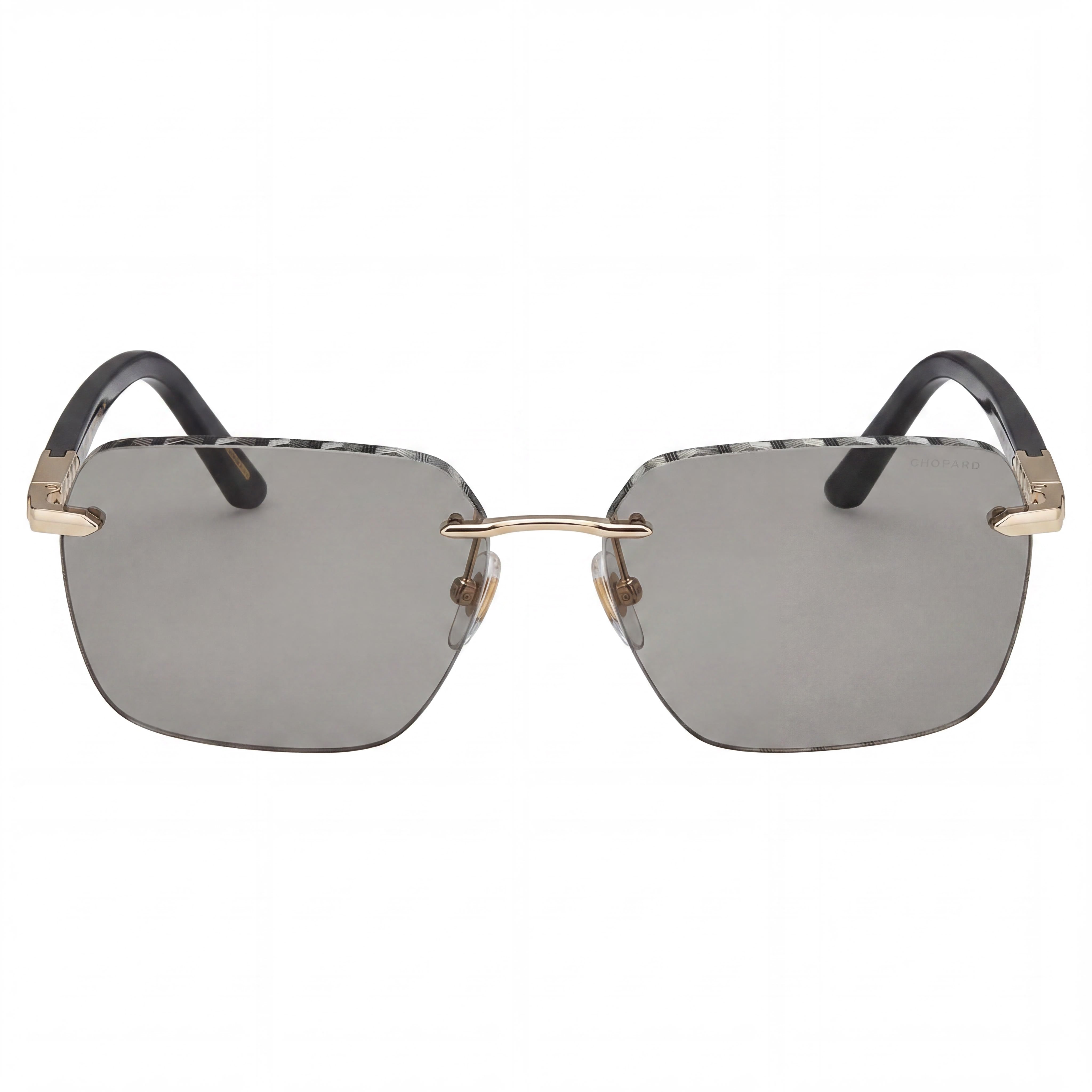 Chopard Gafas de Sol Casuales para Hombre, Montura de Metal Rosa Brillante, Lentes Grises No Polarizadas, Protección UV 61-16-145, Photo 2