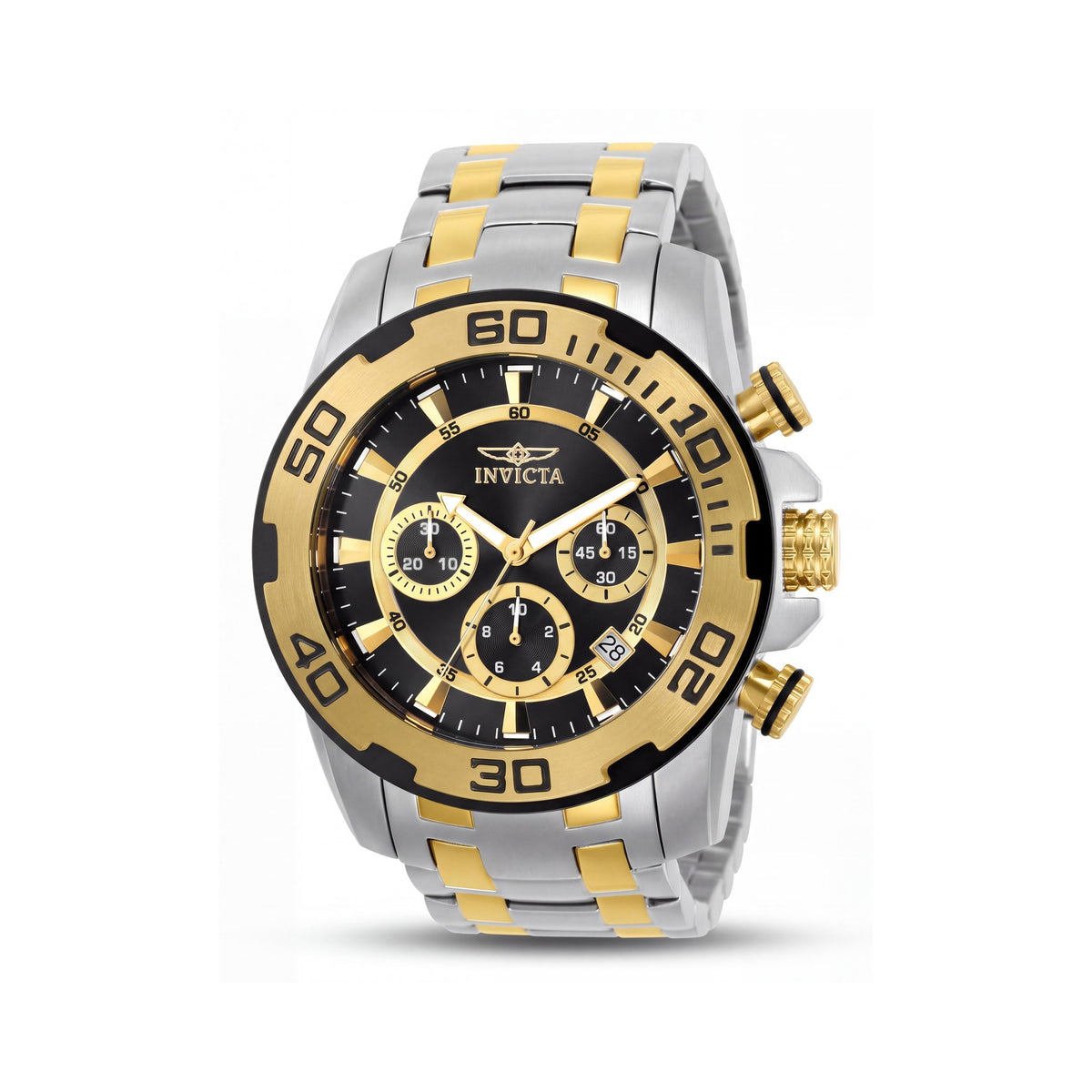 Invicta Men's Diver Chronograph Silver-Gold Two-Tone Stainless Steel Black Dial 50mm Water Resistant Watch, Photo 1
