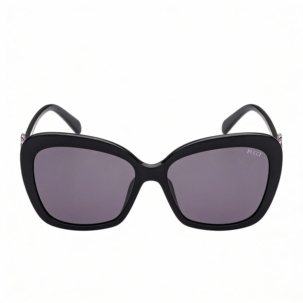 Emilio Pucci EP0165 Unisex Shiny Black Vivara Print Wrap Plastic Frame Sunglasses with Smoke UV Protection Lenses 58mm