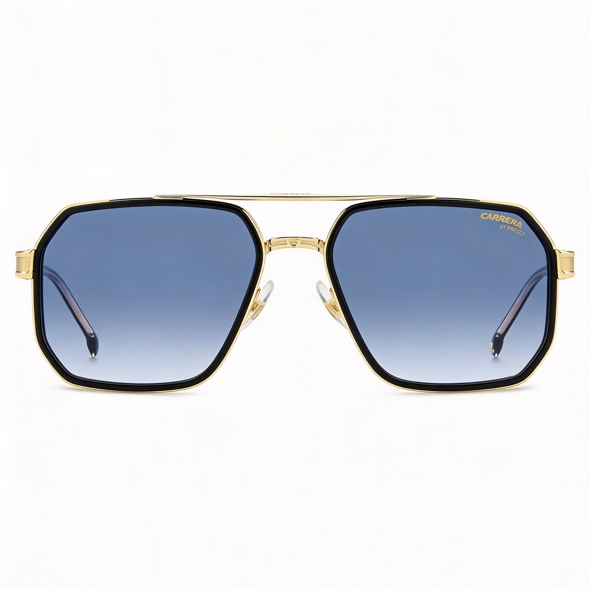 Carrera Lässig. Men's Metal Sunglasses featuring Black Gold Frame with Dark Blue Shaded Lenses, 58mm, Photo 2