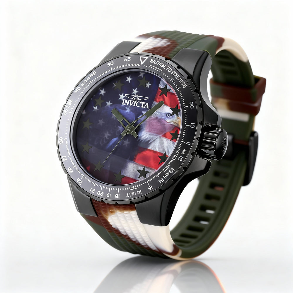 Reloj de cuarzo Invicta Aviator 48956 para hombre, caja de acero inoxidable de 50 mm, esfera roja, correa de silicona, resistente al agua hasta 10 ATM.