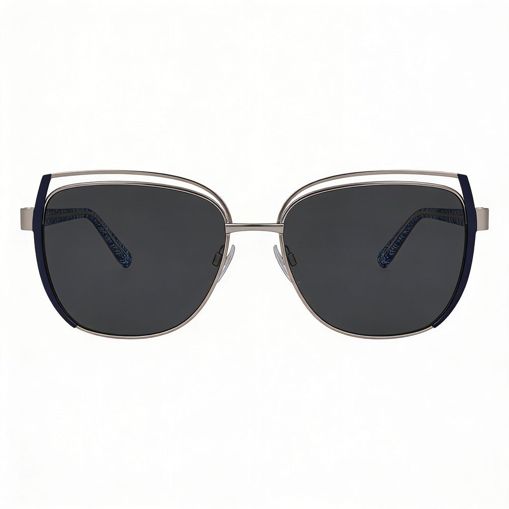 BEBE Classic Women's Silver Acetate Frame, Multicolor Polycarbonate Lens with 100% UV Protection 57mm