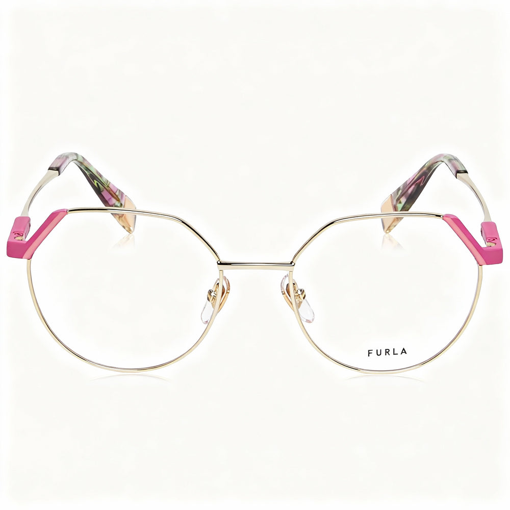 Furla Women's Classic Style Metal Optical Eyeglasses Frame, Shiny Light Gold, 52-18-135
