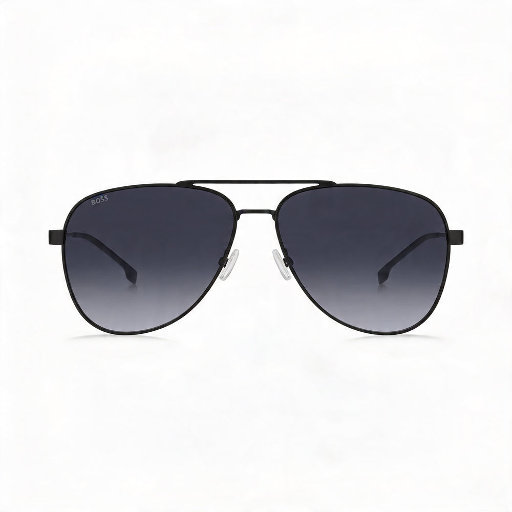 HUGO BOSS Gafas de sol modernas para hombre, con montura de acero inoxidable, protección UV, rutenio oscuro mate, 60 mm