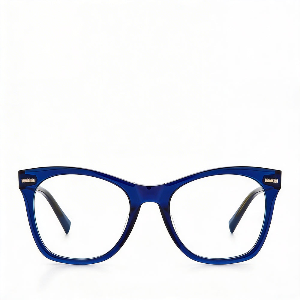 Gafas modernas Missoni con montura de acetato azul transparente y lentes de policarbonato de 52 mm