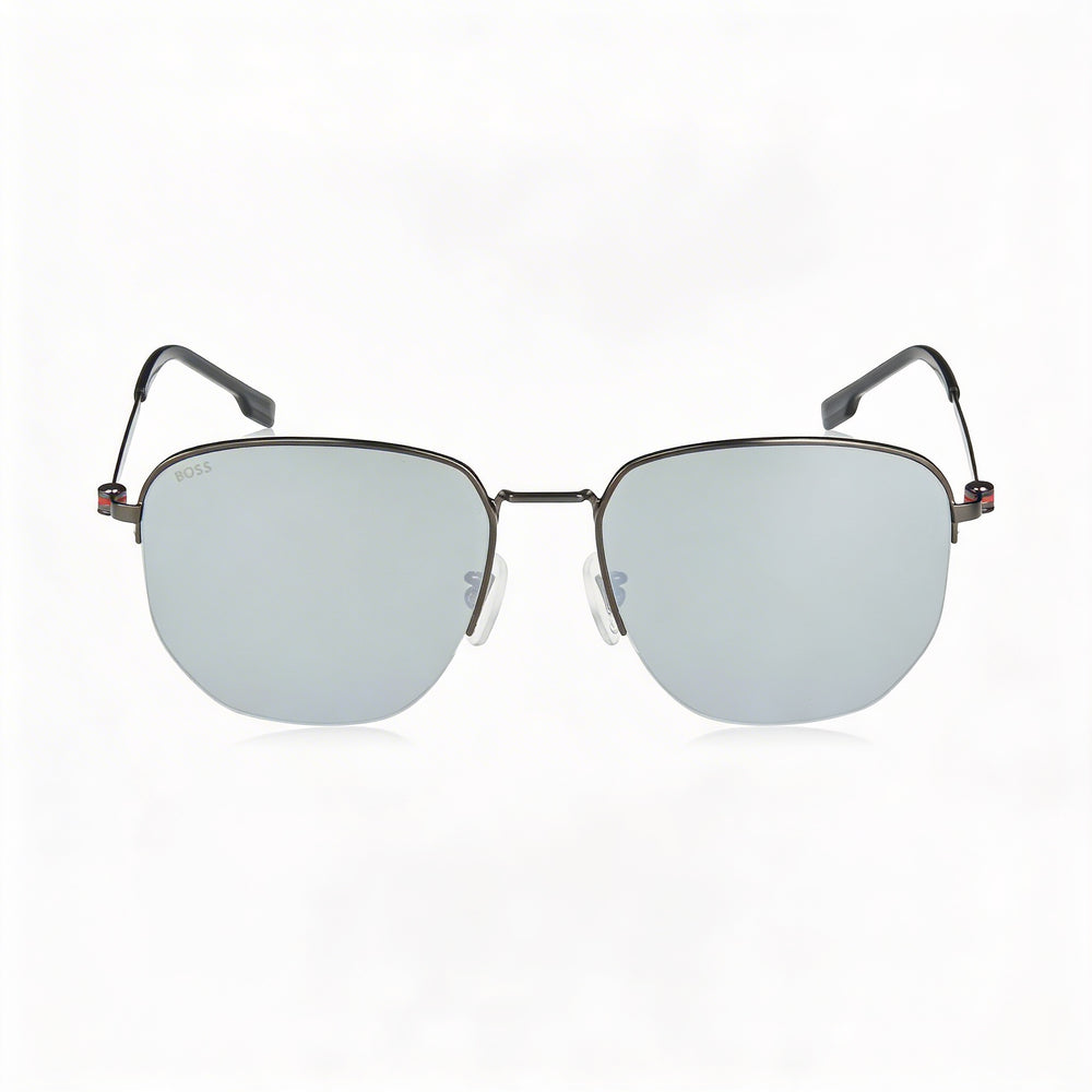 Hugo Boss Men's Boss 1538/F/Sk Acetate Matte Dark Ruthenium Silver Frame Silver Lens UV Protected Sunglasses 57mm