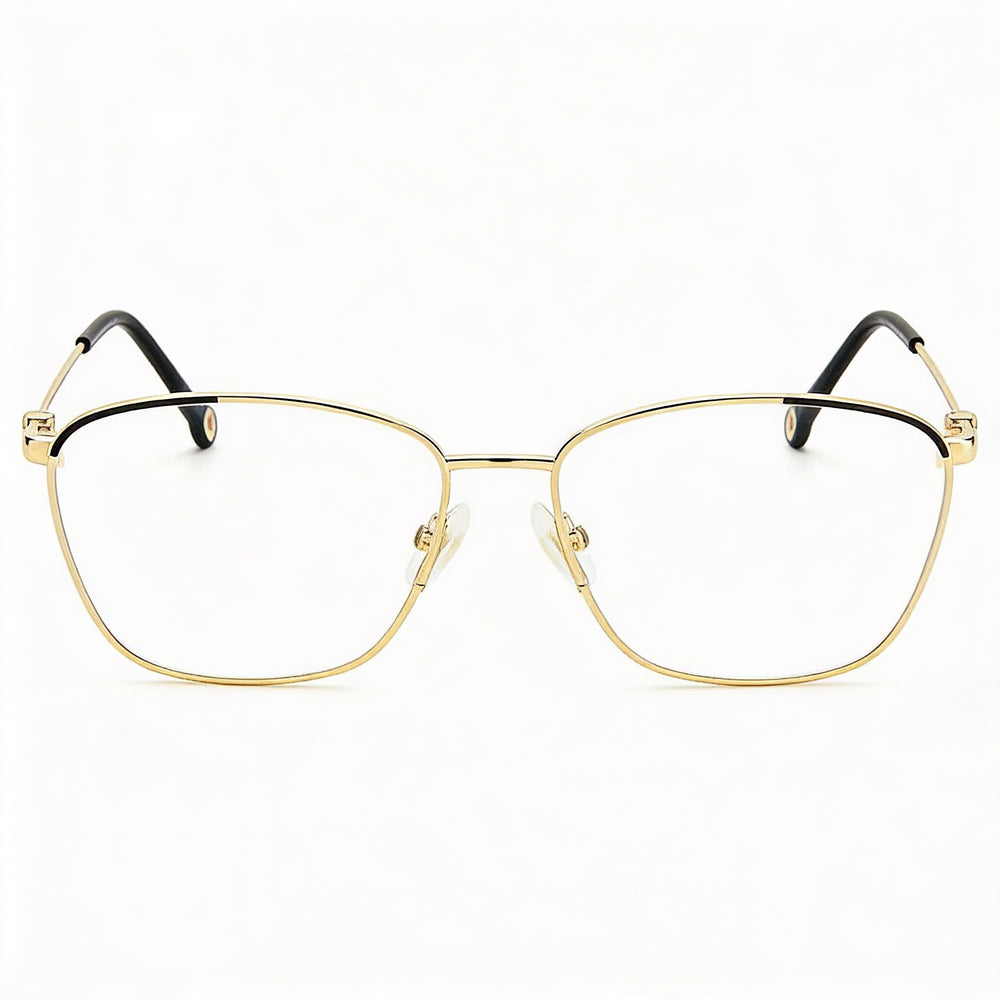 Gafas graduadas Carolina Herrera Modern para mujer, de acero aleado, doradas y negras, con lentes transparentes de demostración, 57-16-145