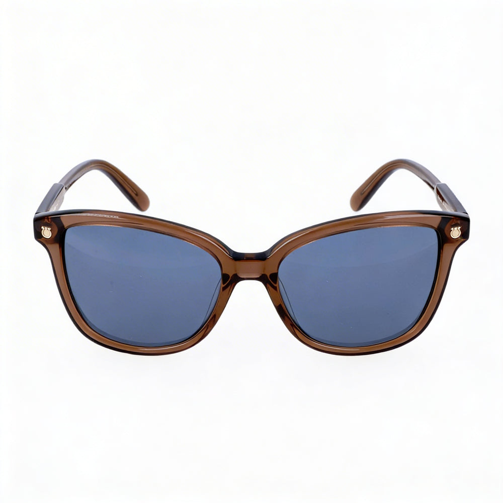 Gafas de sol Ferragamo Contemporary para mujer, de acetato marrón, con lentes azules no polarizadas y protección UV, 56 mm