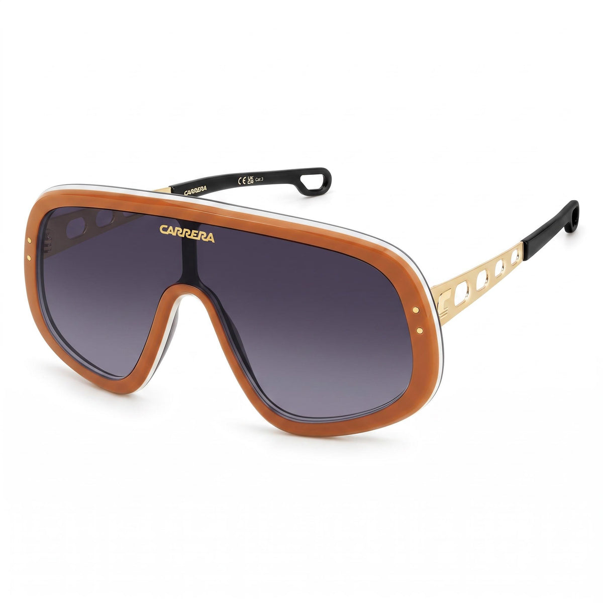 Carrera Gafas de sol modernas de hombre, montura de acetato color naranja y dorado, lentes gris oscuro degradadas, 100% protección UV 99-01-140, Photo 1