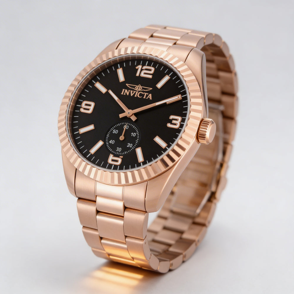 Invicta Specialty 49392 Unisex Rose-gold Stainless Steel Bracelet Quartz Movement Watch with Black Dial 43mm