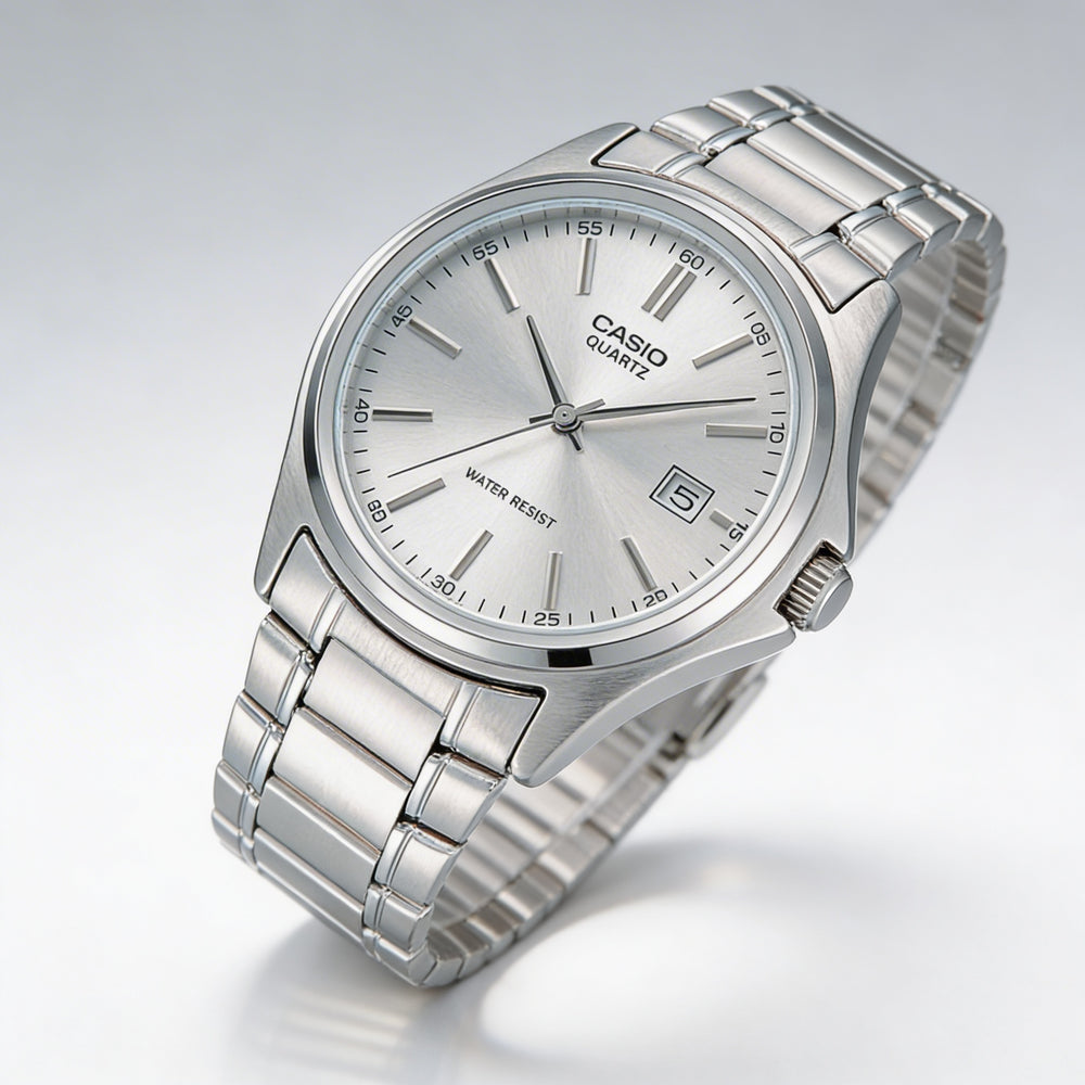 Casio MTP1183A-7A Reloj de Pulsera de Cuarzo Analógico con Fecha Unisex de Acero Inoxidable Plateado Resistente al Agua