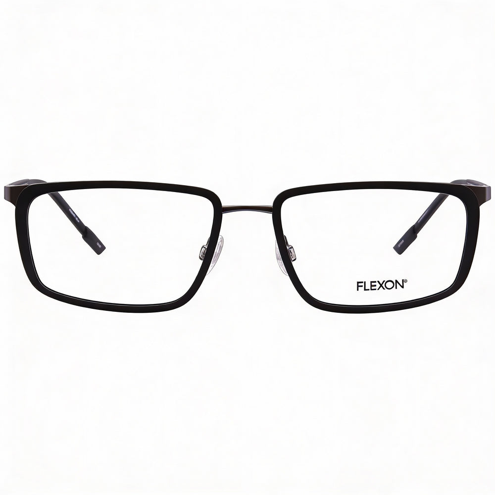 Flexon E1138 Men's Full Rim Rectangle Metal Frame Eyeglasses in Matte Black, Lens Width 56mm