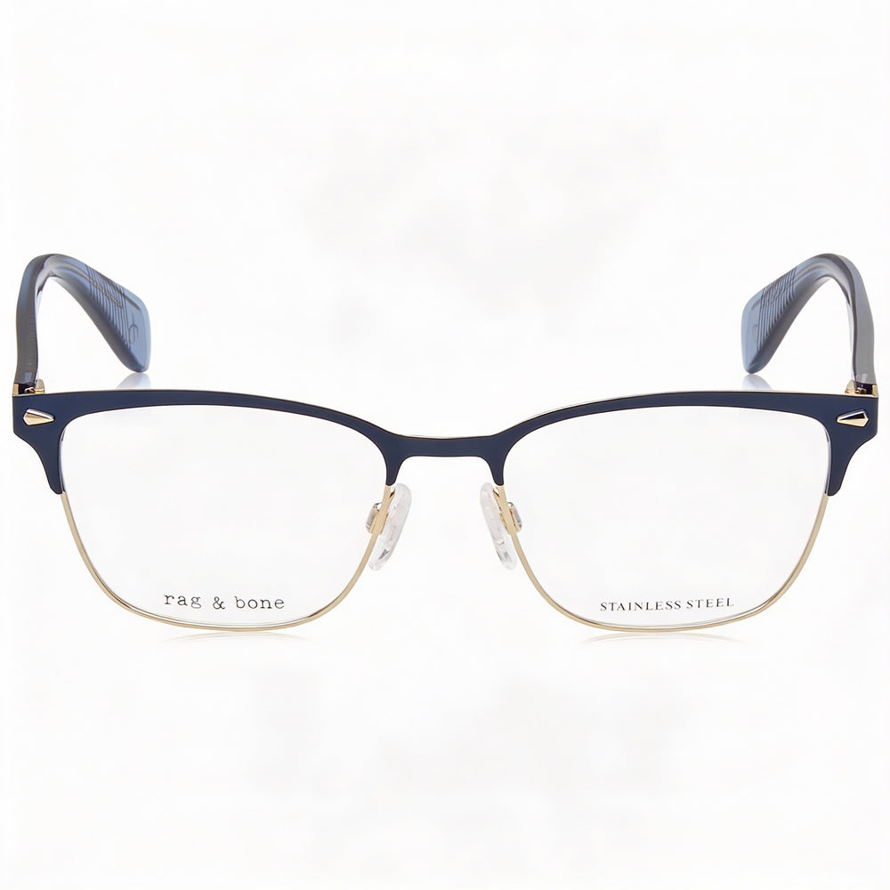 Monturas ópticas de acero inoxidable azul para mujer Rag & Bone Rnb3022, graduadas, 53-17-140