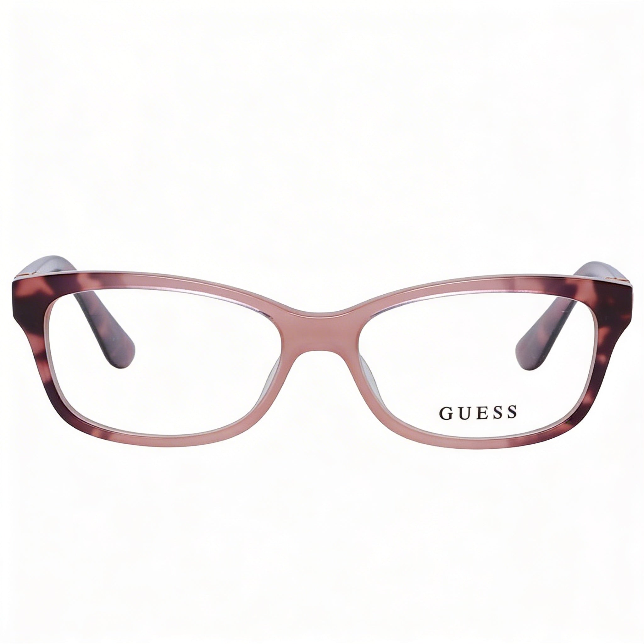 Gafas de la colección moderna de mujer Guess con montura de plástico rosa y lentes transparentes, ancho de lente de 50 mm, ancho de puente de 14 mm, largo de patilla de 140 mm, Photo 2