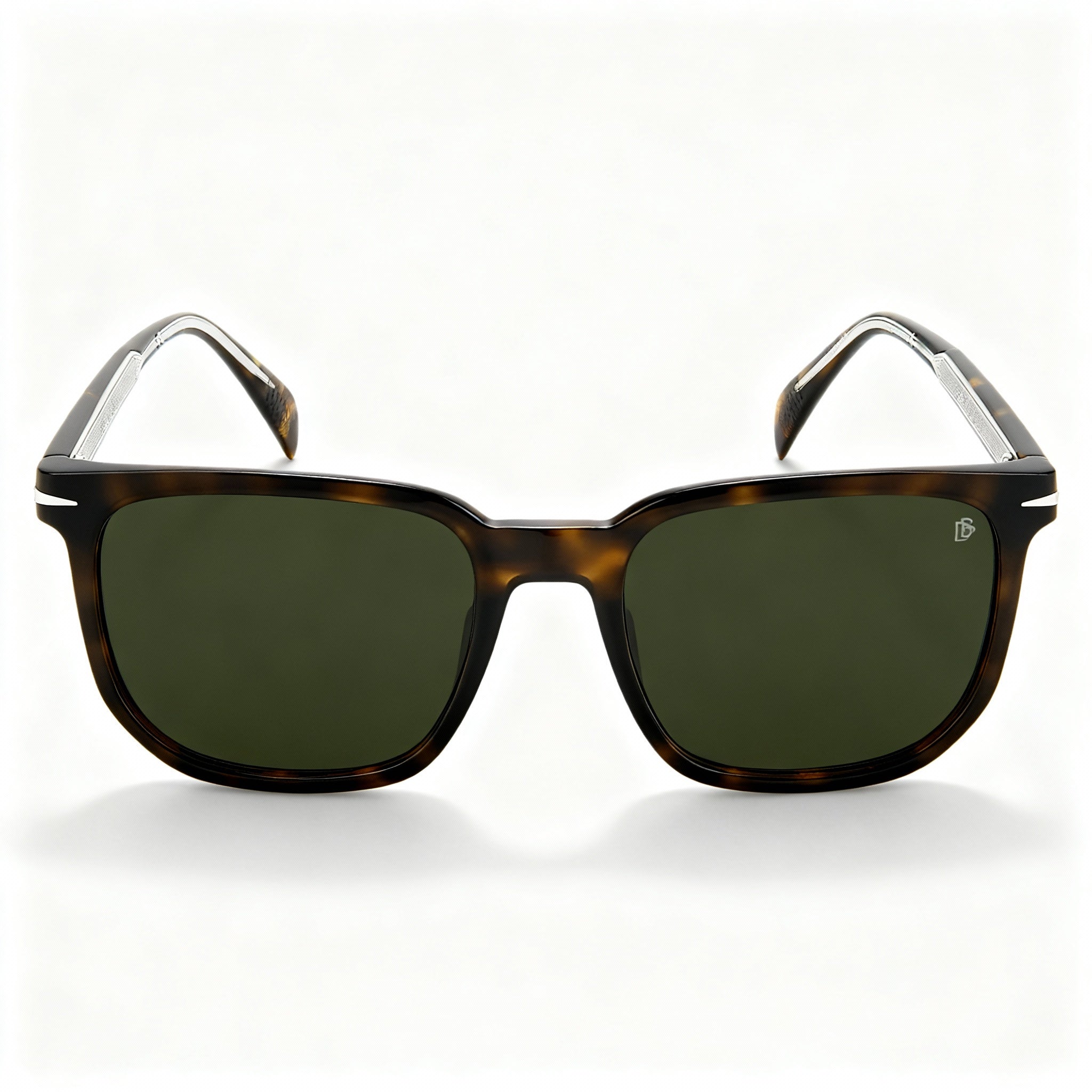 David Beckham Classic Men's Plastic Sunglasses, Havana Silver Green Frame, Green Non-Polarized UV Lenses, 54mm
