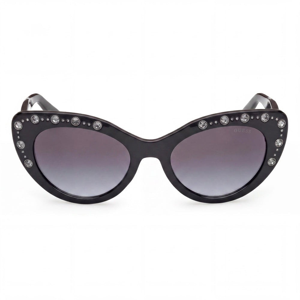 GUESS Gu00163 Women's Shiny Black Plastic Cat Eye Gradient Smoke UV Protection Sunglasses 54