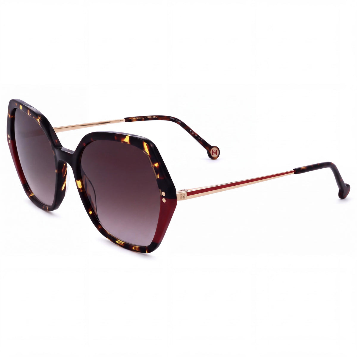 Gafas de sol Carolina Herrera para mujer esenciales de acetato ligero, La Habana, rojo-marrón, sin polarizar, protección UV, con cristales marrones degradados, de 55 mm, Photo 1