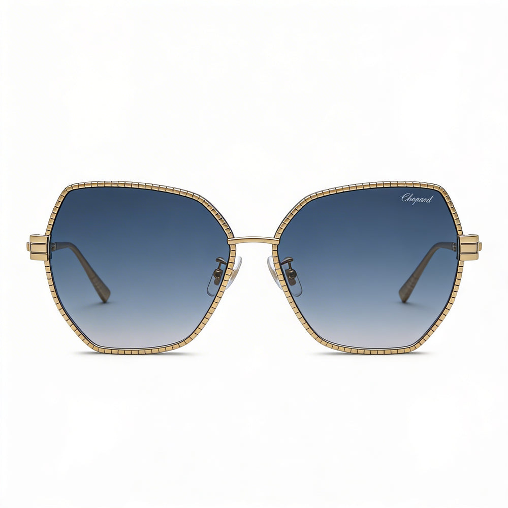 Gafas de sol Chopard Schl28m para mujer, montura de titanio camel brillante con lentes azules degradadas, 59 mm