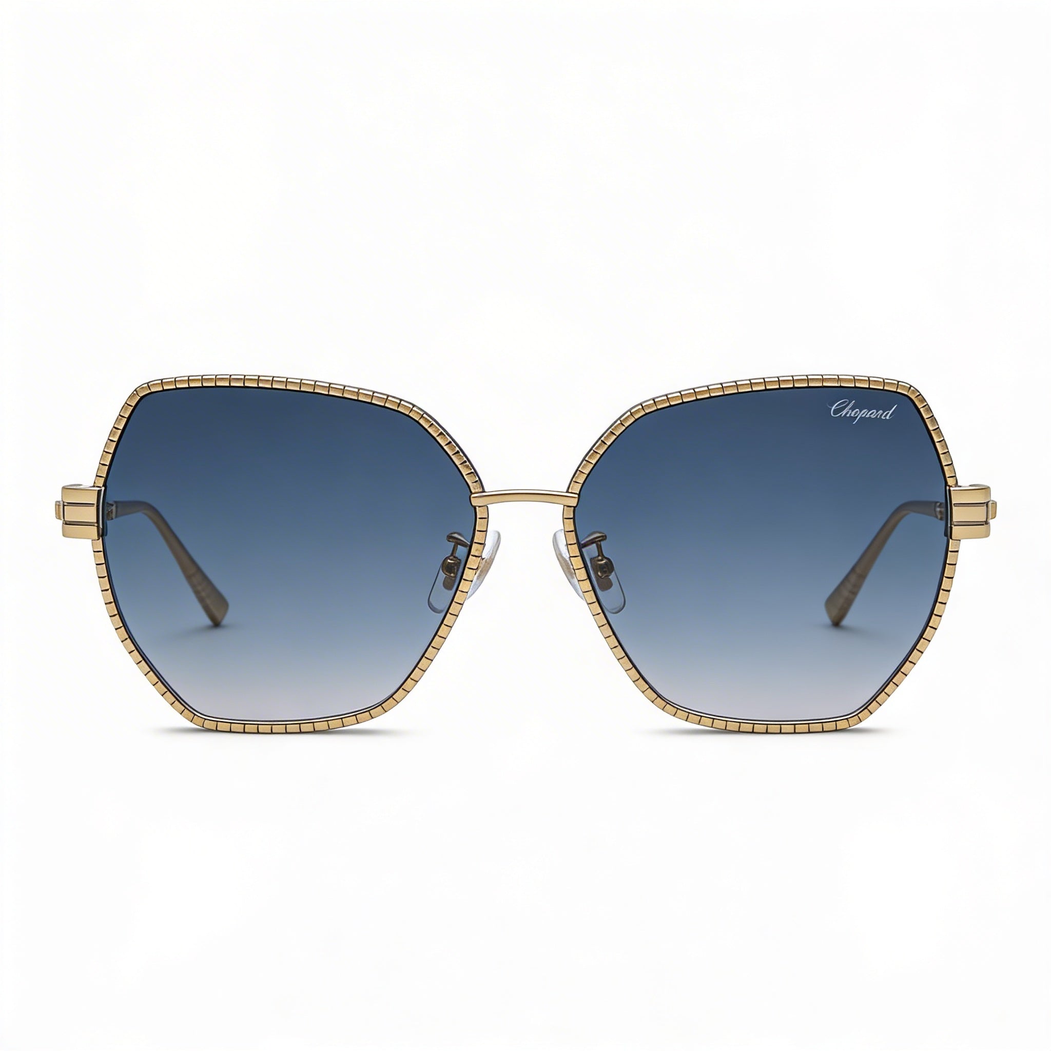 Gafas de sol Chopard Schl28m para mujer, montura de titanio camel brillante con lentes azules degradadas, 59 mm, Photo 2
