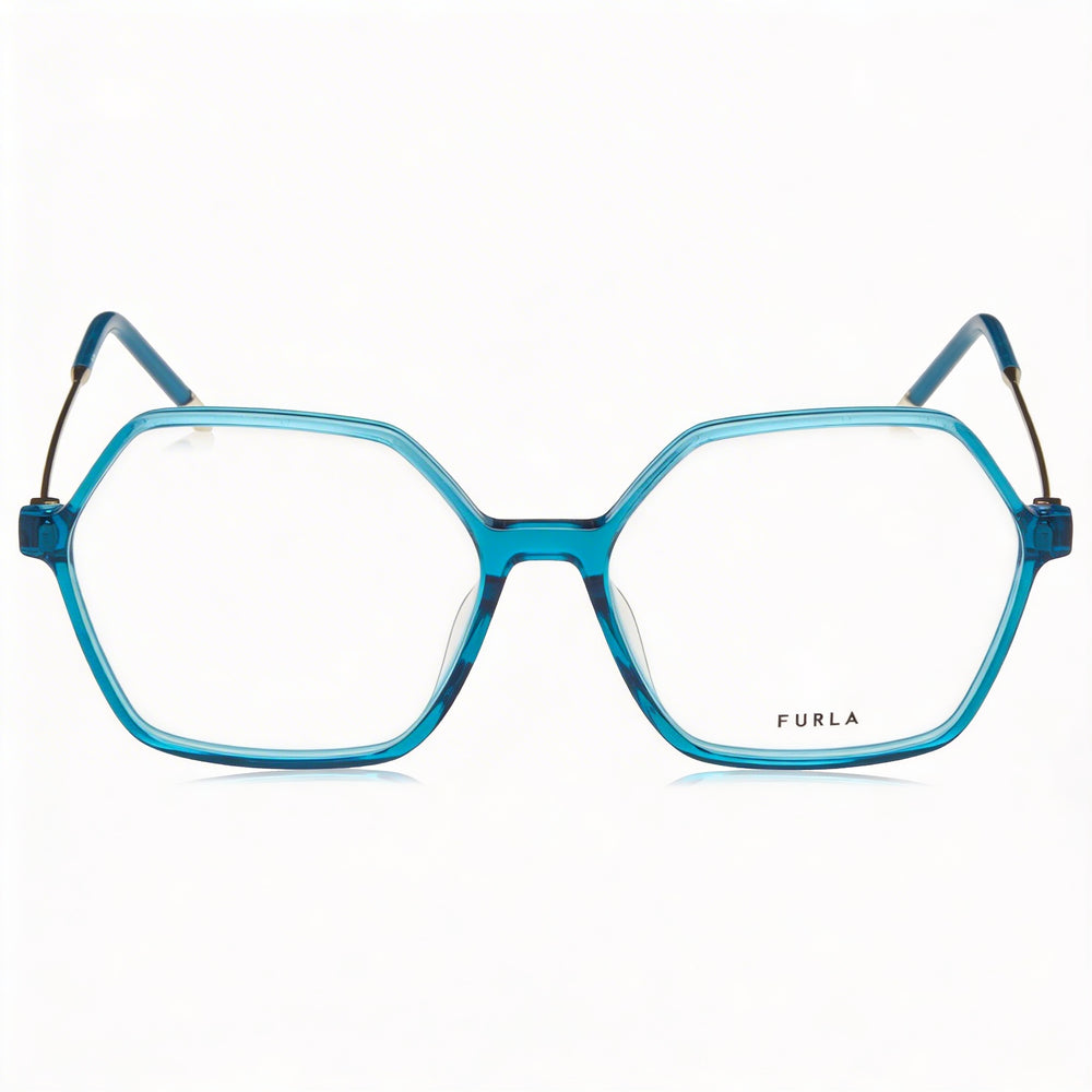 Furla Modern VFU636 Women's Geometric Full Rim Acetate Eyeglasses with Transparent Sky Blue Frame 54mm