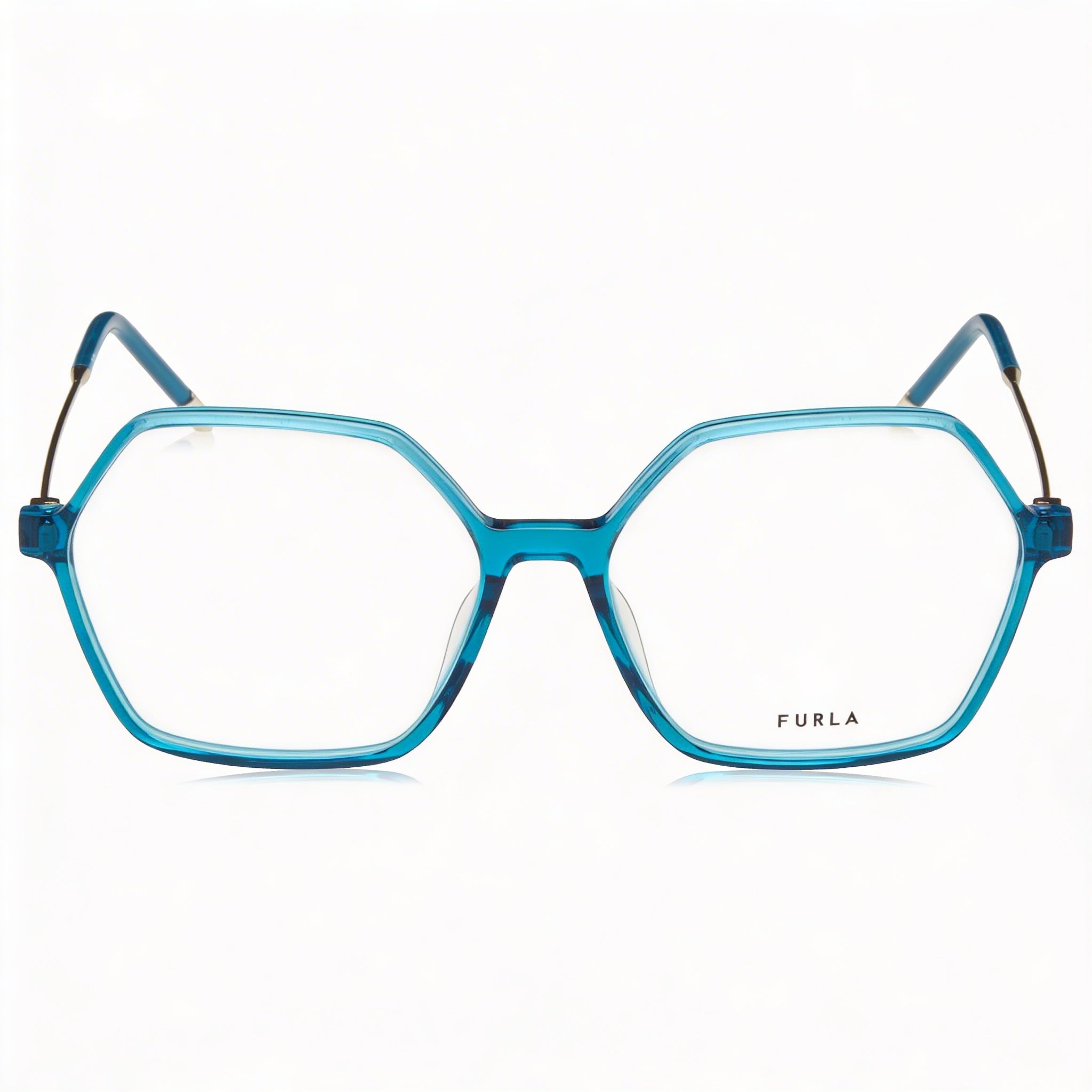 Furla Modern VFU636 Women's Geometric Full Rim Acetate Eyeglasses with Transparent Sky Blue Frame 54mm, Photo 2