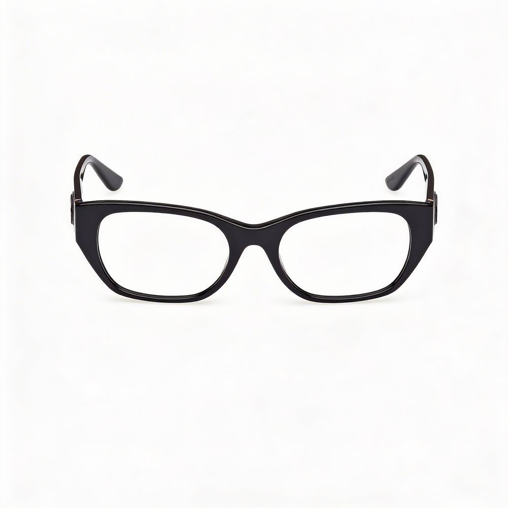 Gafas GUESS GU50304 para mujer, montura de plástico negro brillante con lentes de policarbonato transparente, 52 mm