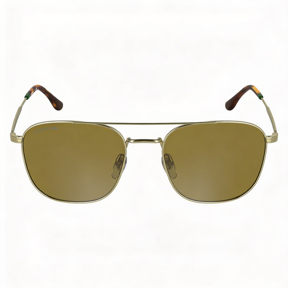 Gafas de sol informales Lacoste de metal dorado para mujer, con montura, color marrón liso, no polarizadas, protección UV, 55 mm