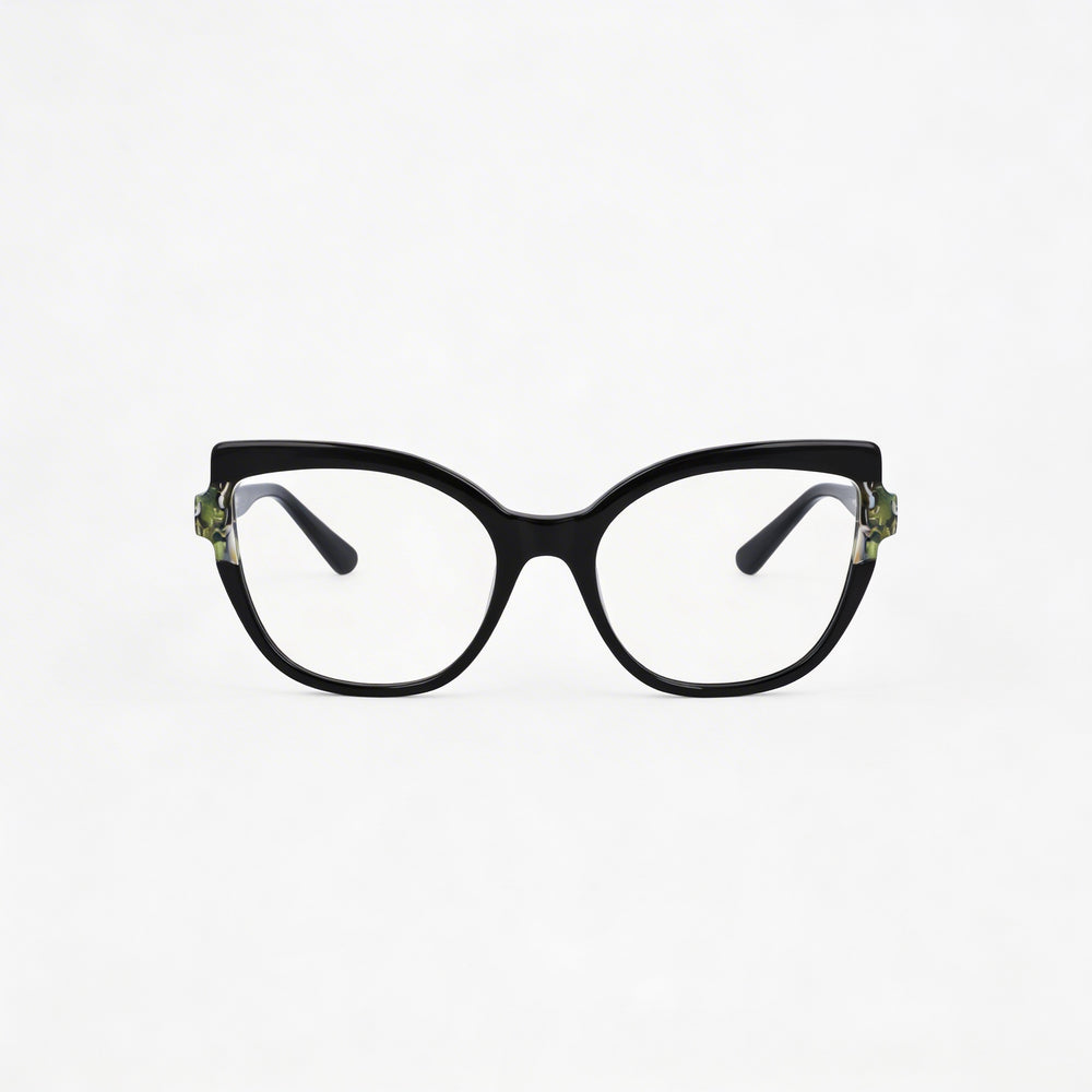 Montura óptica de acetato jaspeado negro para mujer Karl Lagerfeld, lente de 54 mm, puente de 19 mm, patilla de 140 mm