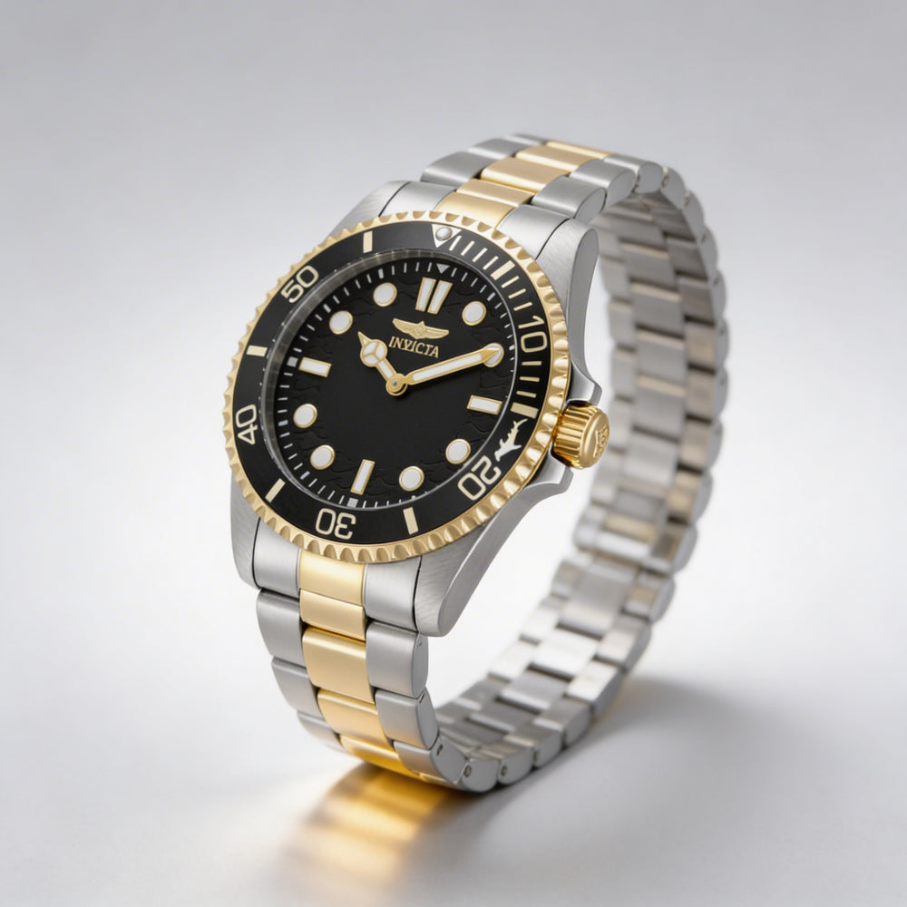 Reloj de cuarzo Invicta Pro Diver 49698 para hombre, de 43 mm, con pulsera de acero inoxidable y esfera negra, 10 ATM
