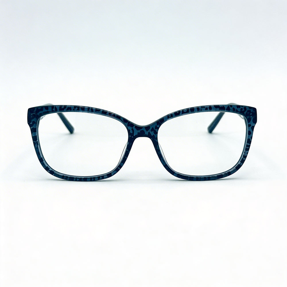 Jones New York Rectangle Fashion Men's Blue Leopard Plastic Optical Frame with Clear Demo Lenses 54-17-140