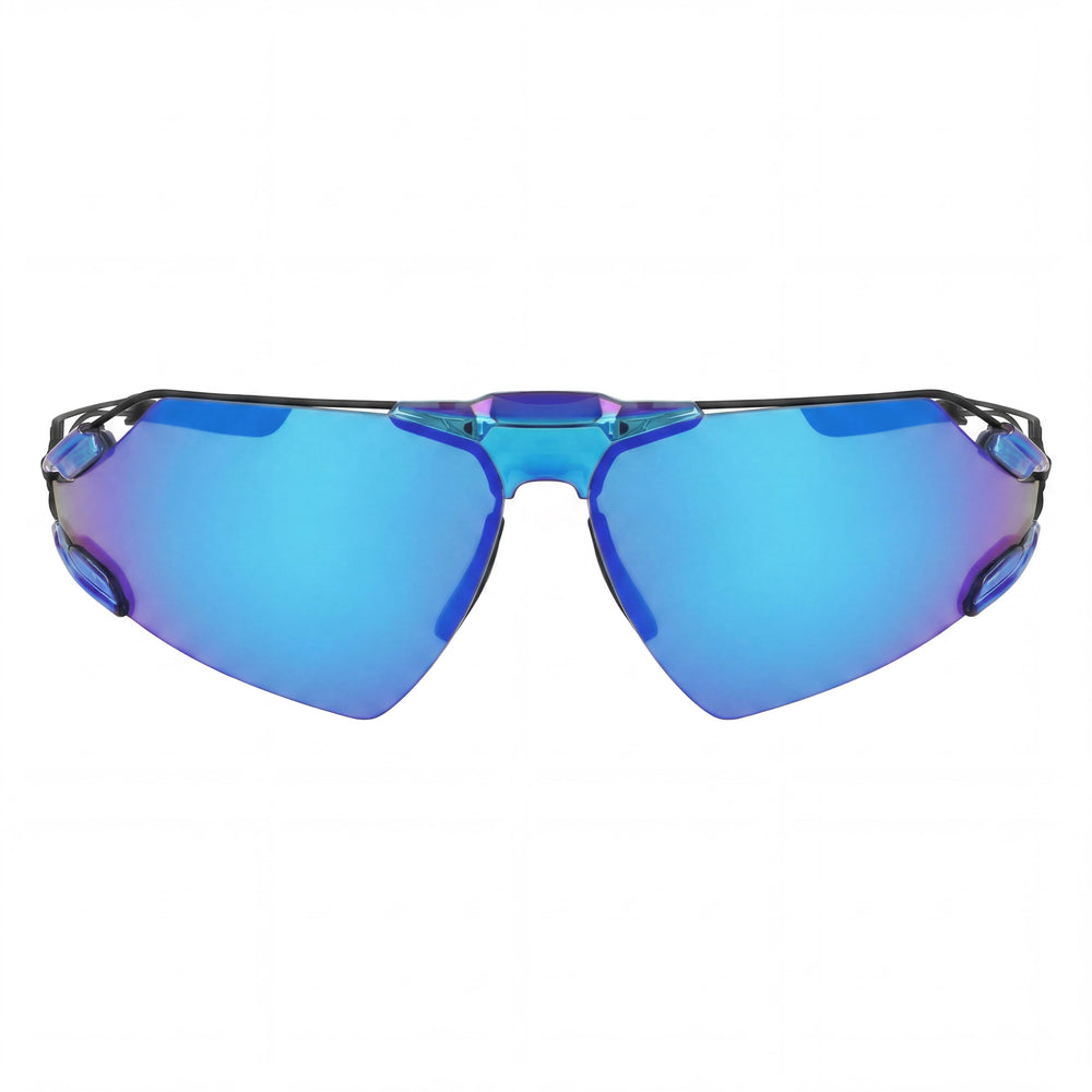 Nike Sporty Men's Titanium Sunglasses Blue / Blue Mirror Frame Grey UV400 Lenses Size 76-05-125