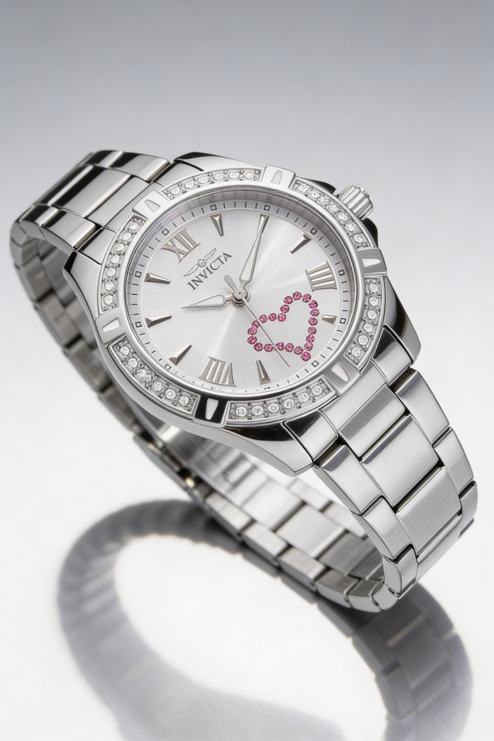 Reloj de cuarzo Invicta Angel 49842 para mujer, esfera plateada de 34 mm, pulsera de acero inoxidable, 10 ATM