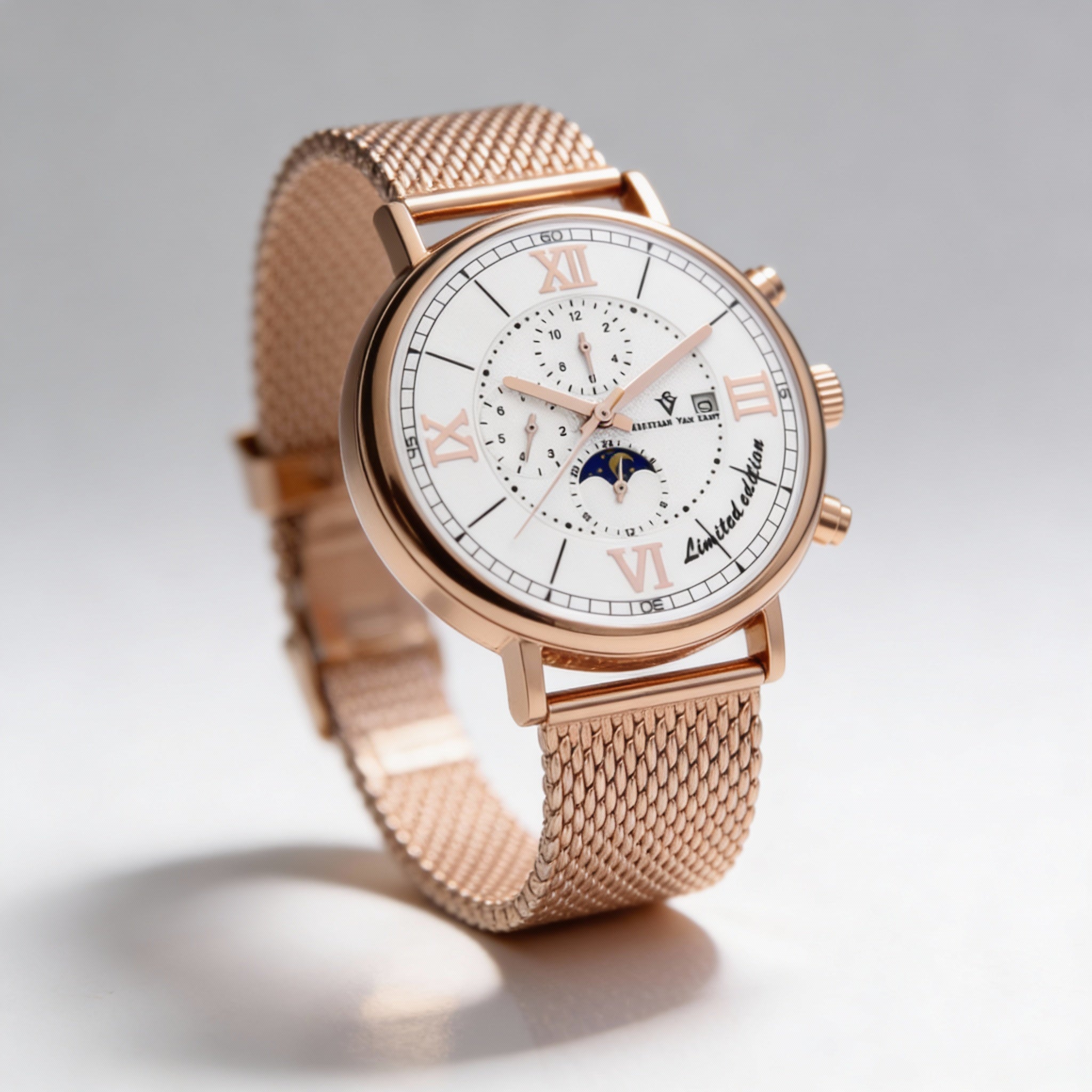 Christian Van Sant bracelet Men's Stainless Steel Mesh Automatic Chronograph Water Resistant Watch with White Dial, Photo 1