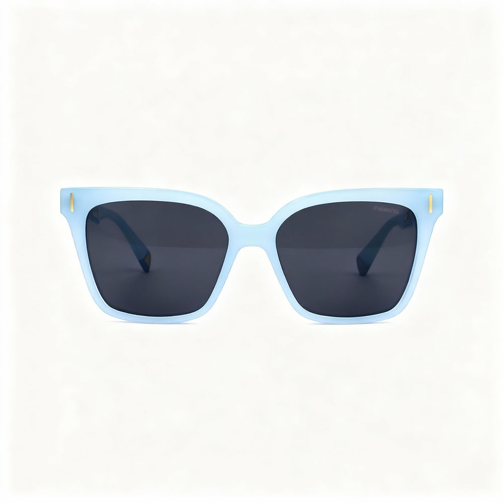 Gafas de sol polarizadas Polaroid Modern para mujer, de policarbonato, color azul cielo, con montura negra y gris, 54-16-145