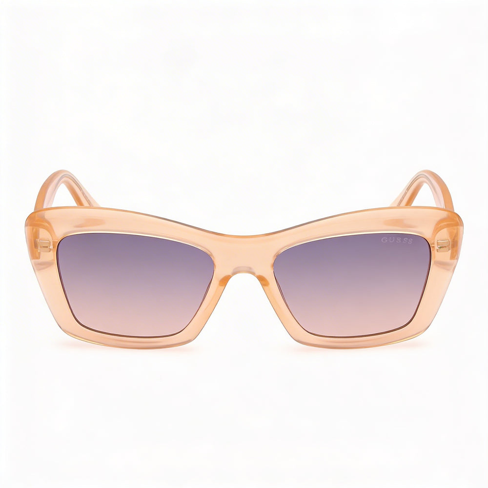 Gafas de sol rectangulares de plástico GUESS para mujer, color naranja claro brillante, lentes violetas espejadas degradadas con protección UV, 52-17-140