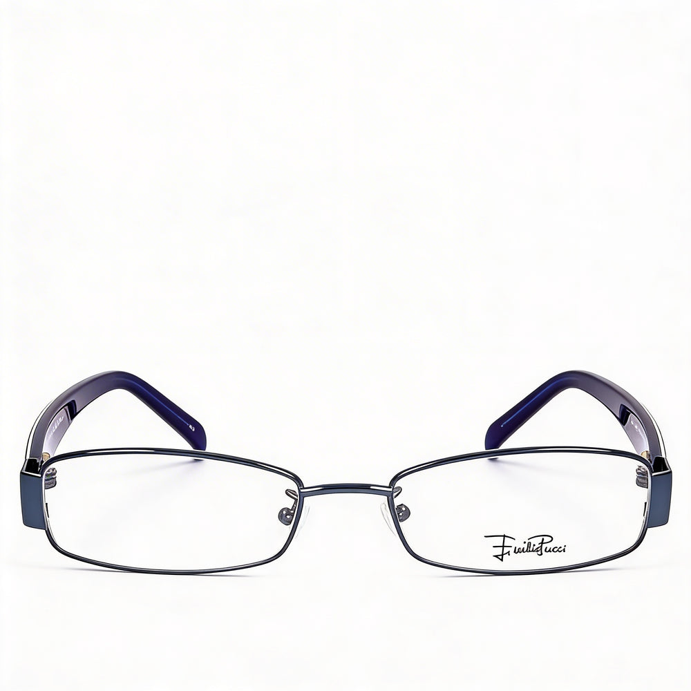 Gafas Emilio Pucci unisex modernas de plástico azul claro rectangulares con montura completa, lentes transparentes personalizables de 52 mm