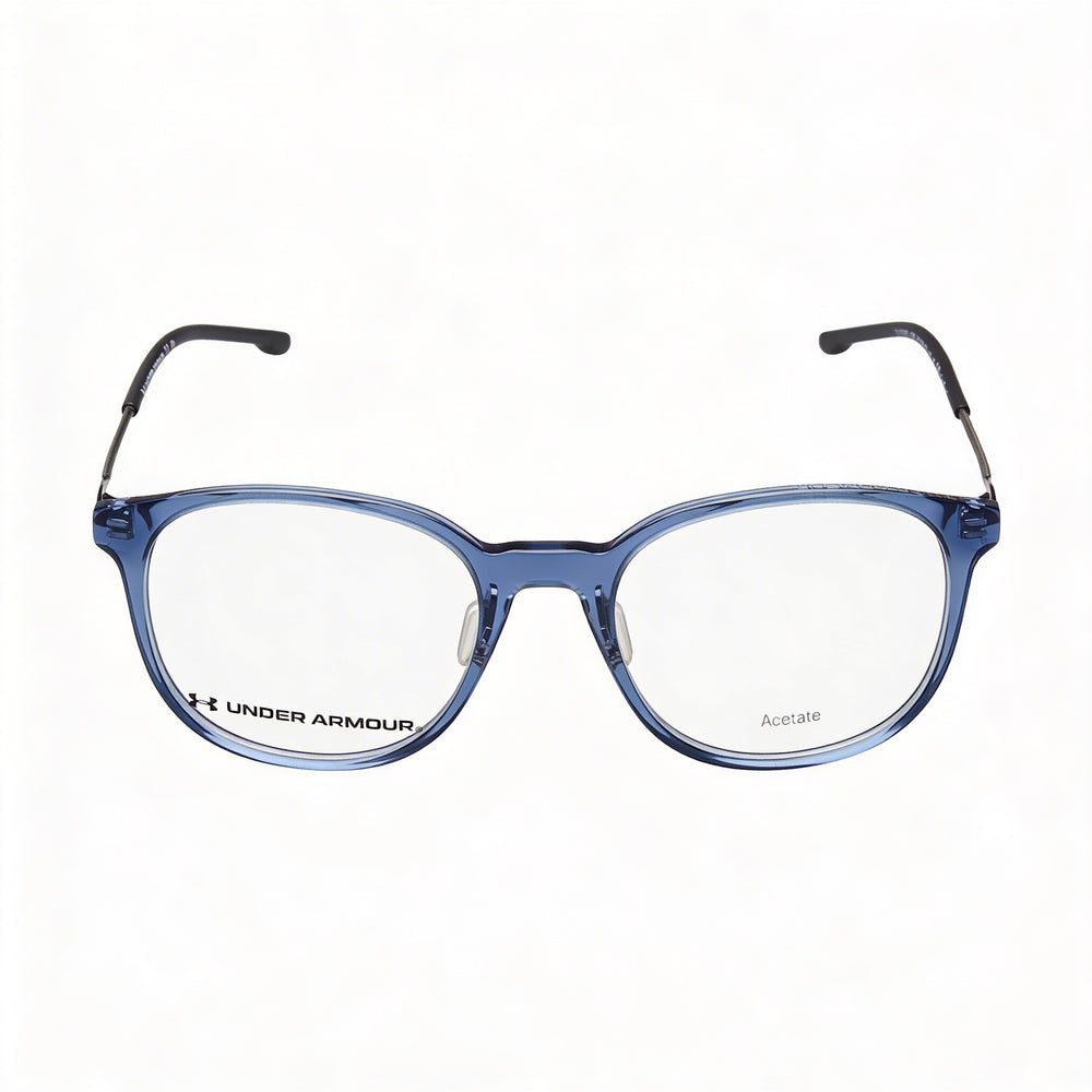 Under Armour Women's Rectangular Optical Eyeglasses with Blue Crystal Acetate Frame, 51mm Lens Width