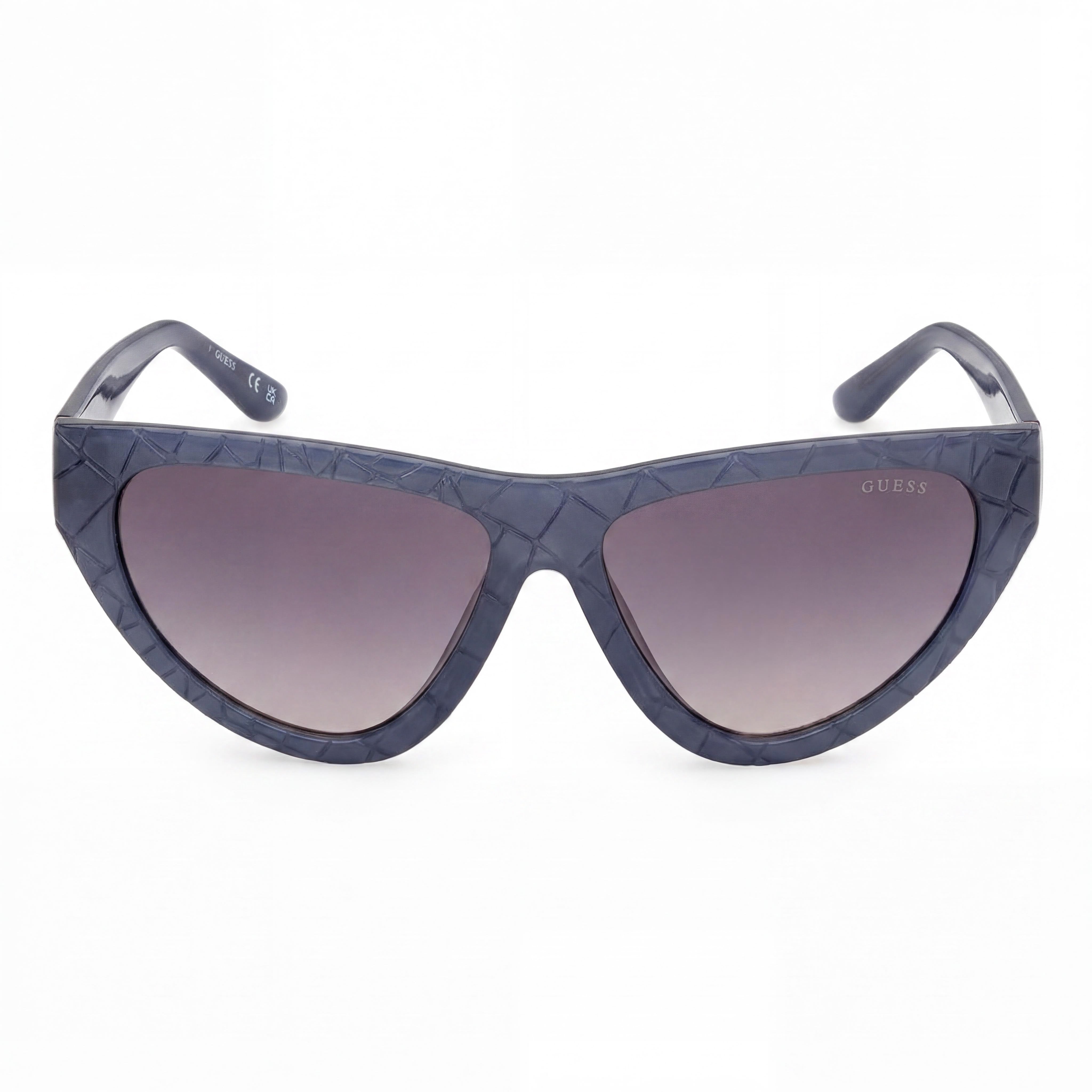 Gafas de sol GUESS modernas para mujer, montura de ojo de gato de plástico azul claro, protección UV, de policarbonato degradado humo, Photo 2