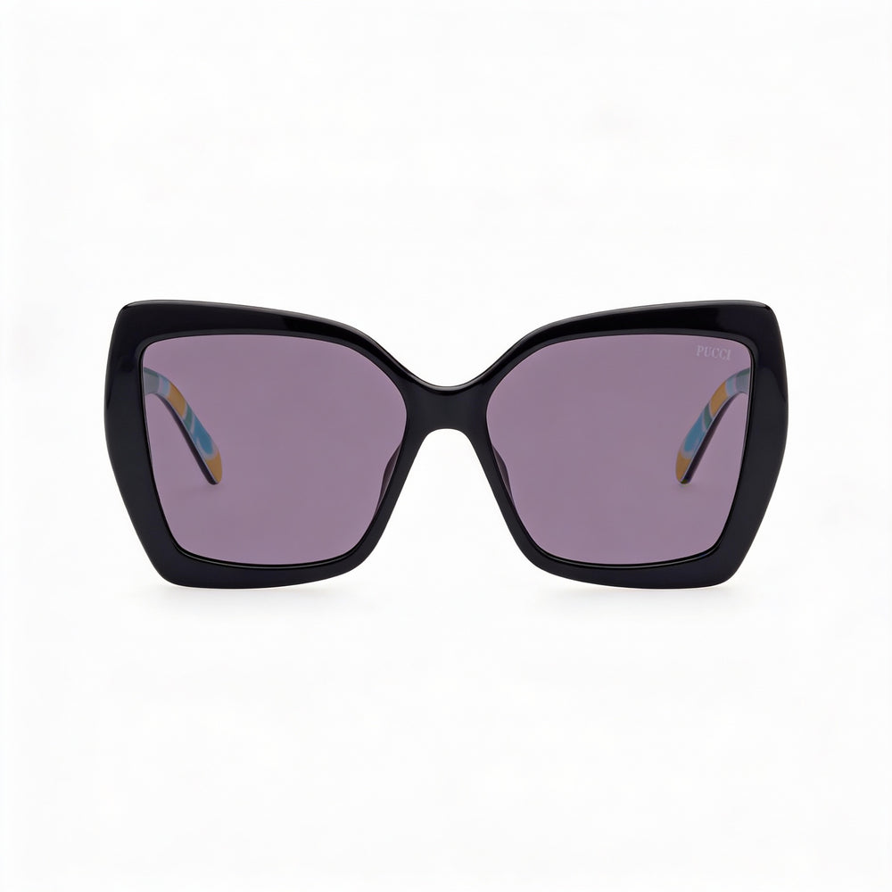 Gafas de sol unisex Emilio Pucci, estilo casual, en negro brillante, verde tropicana, turquesa, mariposa, lentes ahumadas UV, 58 mm