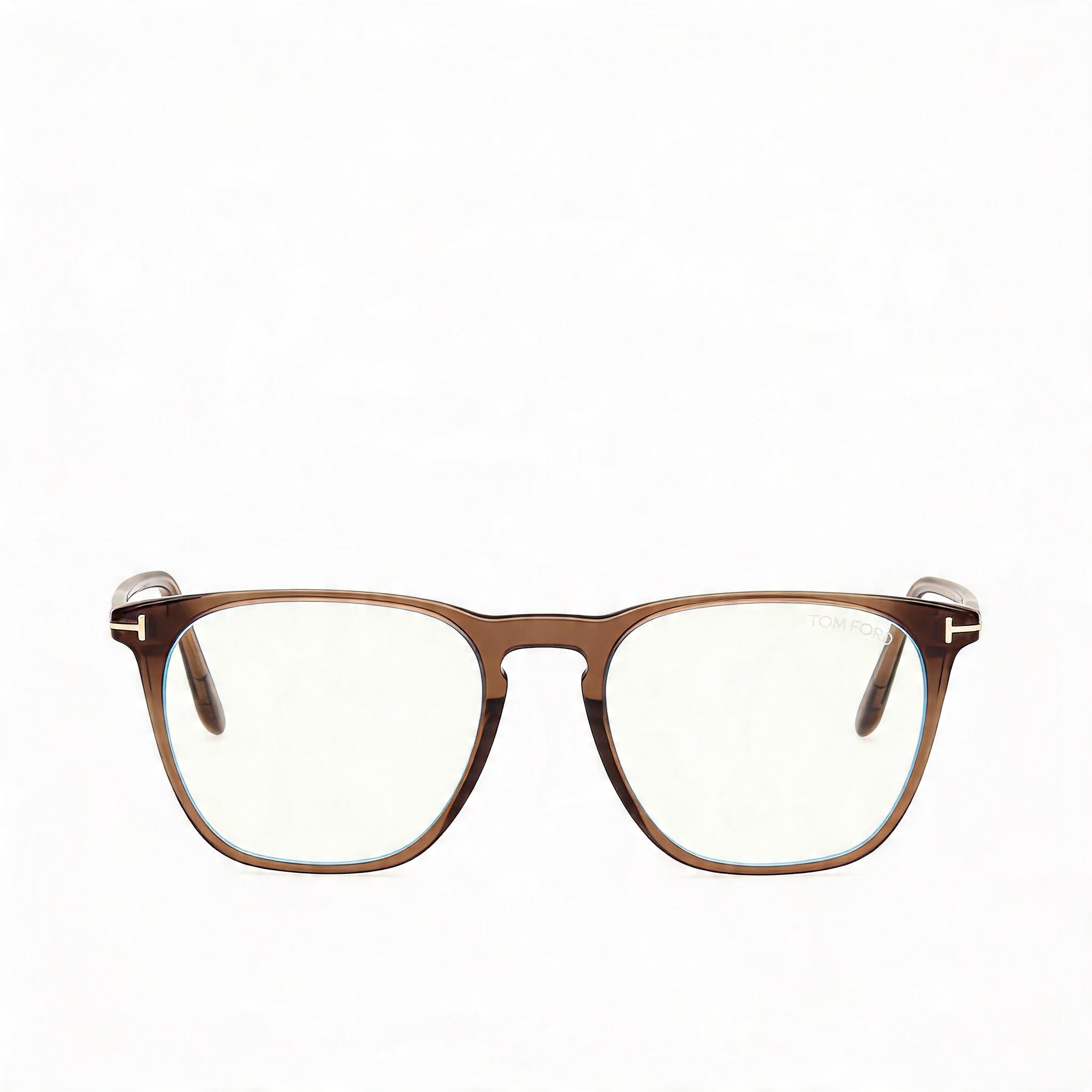 Tom Ford Round Model Men's Eyewear with Brown Frame and Plastic Lenses, featuring 52mm Lens, 18mm Bridge, 145mm Temple, Photo 1