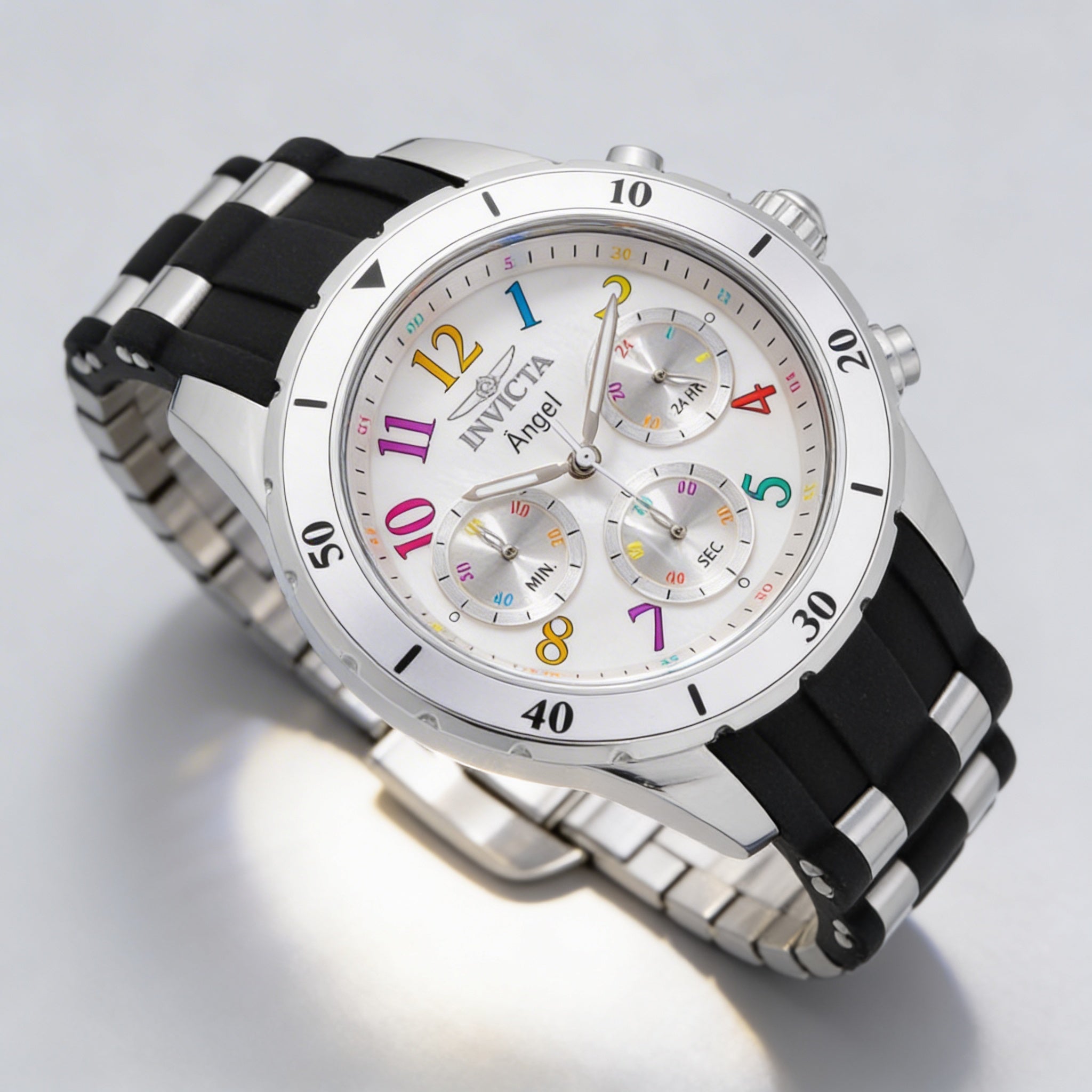 Reloj cronógrafo unisex Invicta Angel 49802 con caja de acero inoxidable plateada y correa de silicona, 40 mm, Photo 2