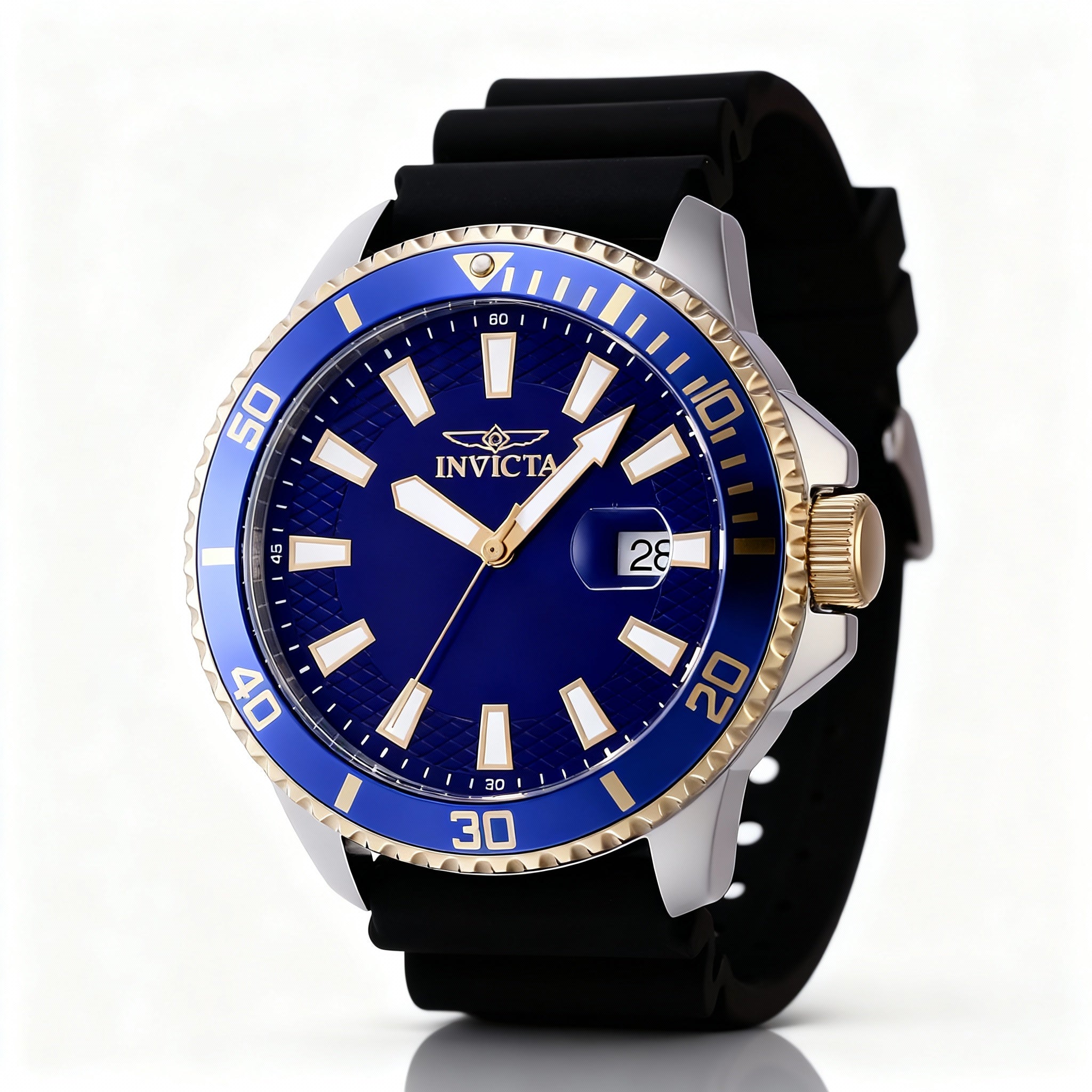 Invicta Pro Diver 46133 Men's Quartz 45mm Silver Stainless Steel Watch with Blue Dial, Silicone Strap, 50m WR