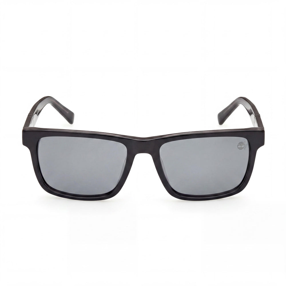 Gafas de sol Timberland modernas para hombre, acetato negro brillante, polarizadas, grises, de 55 mm, con protección UV