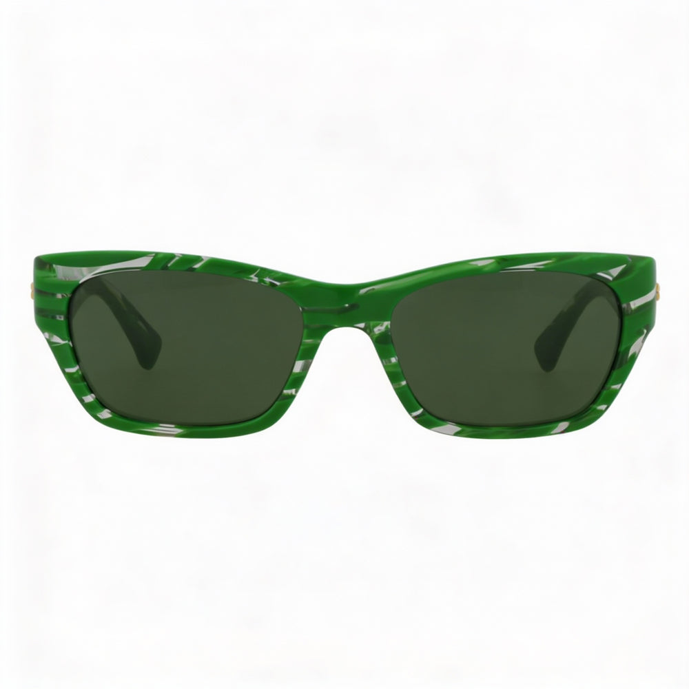 Bottega Veneta Unisex Square/Rectangle Acetate Shiny Hybrid Zebra Green Crystal UV Protection Sunglasses 55mm
